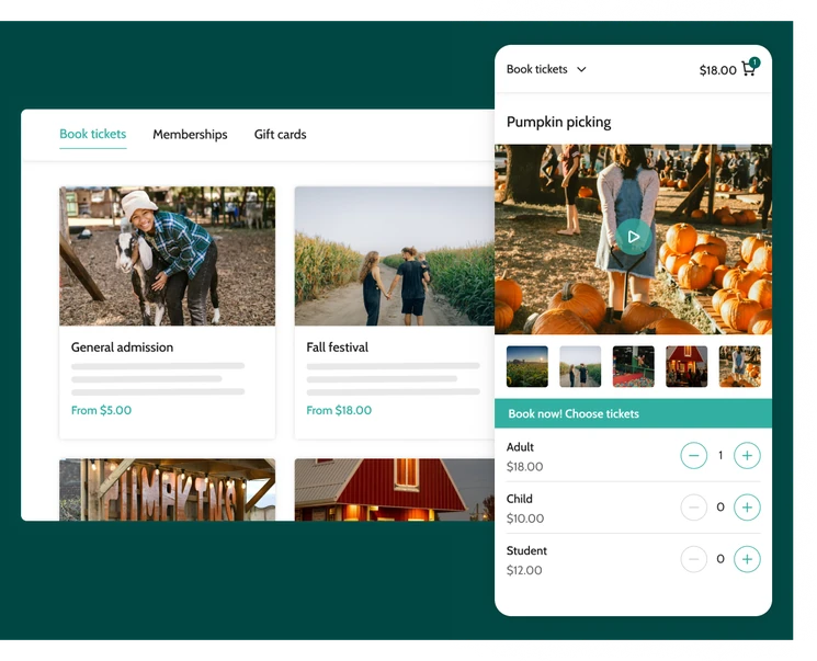 Farm attraction ticketing software shop on Beyonk